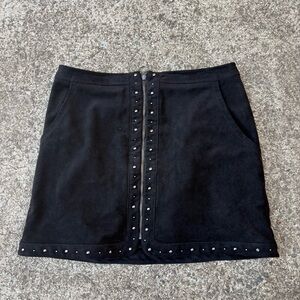 Black suede style studded mini skirt zip up grunge country